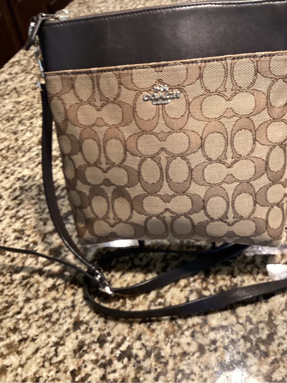 Coach Tan and Dark Brown Signature Crossbody Bag